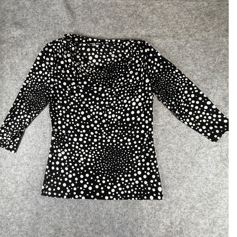 Cable & Gauge Womens Black White Polka Dot Cowl Neck 3/4 Sleeve Blouse Size L